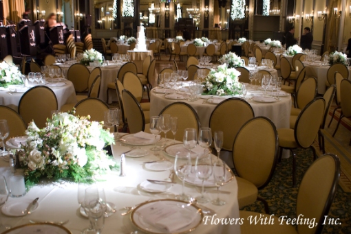 Winter Wedding Centerpiece / Wedding Reception at the Palmer House Hilton Chicago. (Photography by Bartelt Studios Photography)